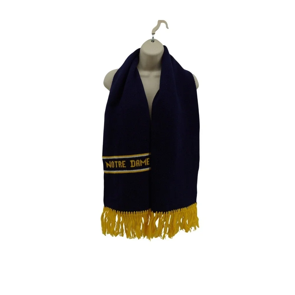 Notre Dame Fighting Irish Knit Scarf Navy Blue Yellow Fringe Collegiate Fan Gear